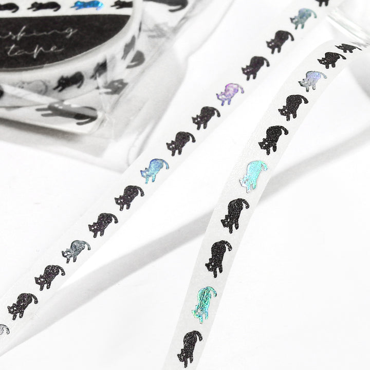 BGM Foil Stamping Masking Tape: Life in Black Cat — BGM washi tape — decorative Japanese paper tape for journaling and craft, at Cityluxe Singapore
