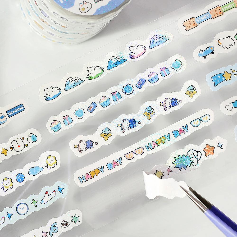 BGM Roll Sticker: Mini Linea in Pale Blue — BGM washi roll sticker — decorative tape sticker for planners and journaling, at Cityluxe Singapore