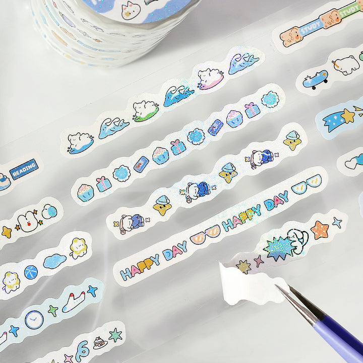 BGM Roll Sticker: Mini Linea in Pale Blue — BGM washi roll sticker — decorative tape sticker for planners and journaling, at Cityluxe Singapore