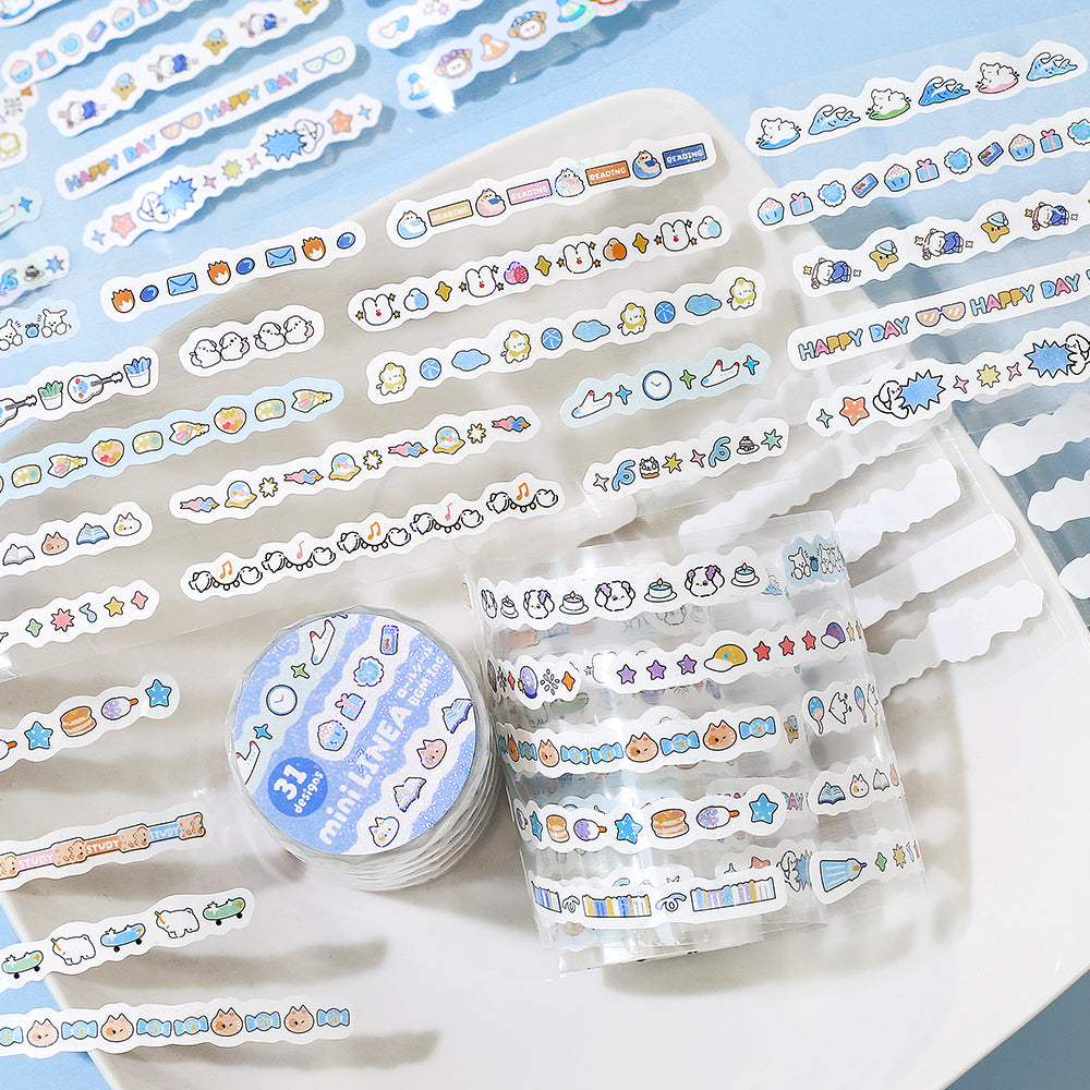 BGM Roll Sticker: Mini Linea in Pale Blue — BGM washi roll sticker — decorative tape sticker for planners and journaling, at Cityluxe Singapore