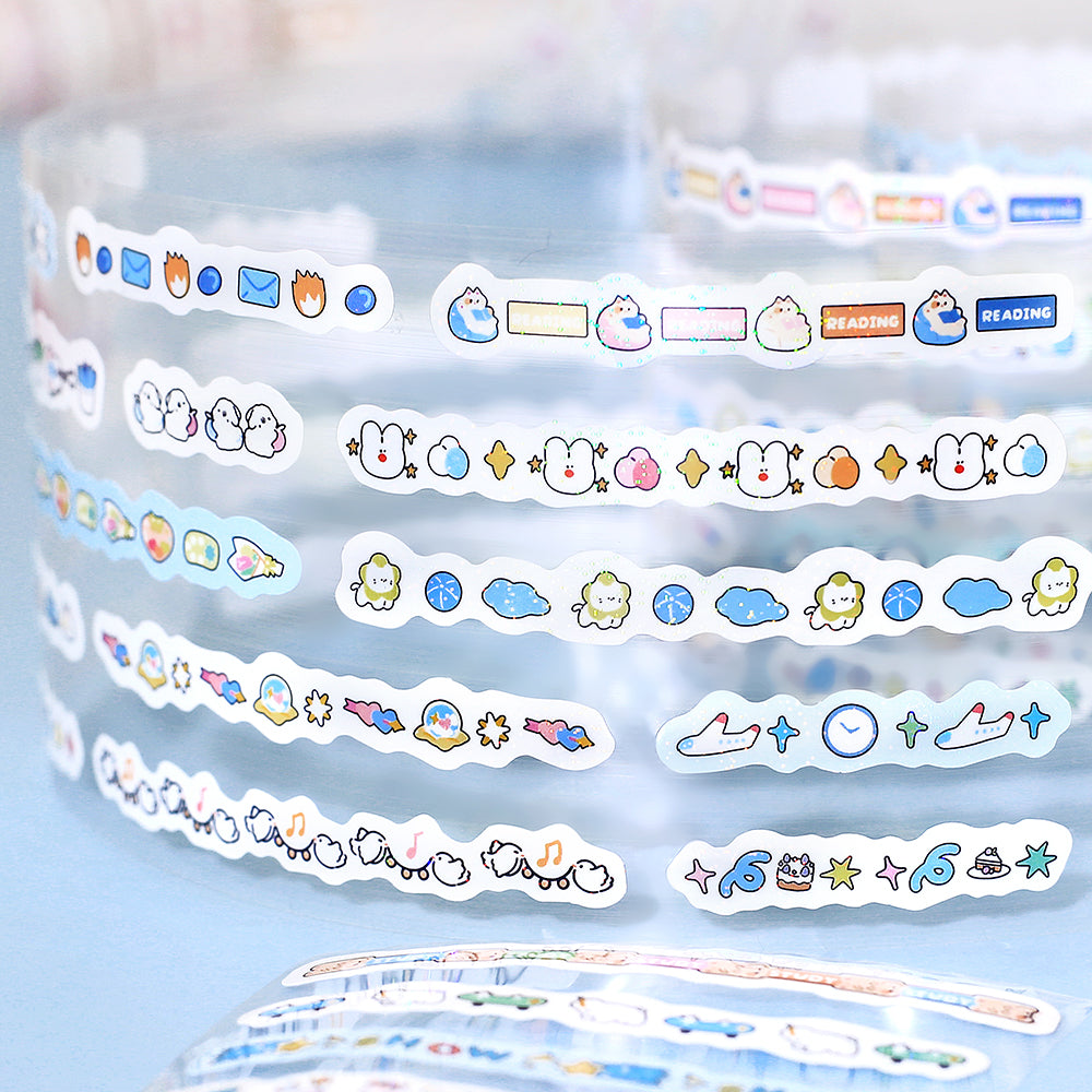 BGM Roll Sticker: Mini Linea in Pale Blue — BGM washi roll sticker — decorative tape sticker for planners and journaling, at Cityluxe Singapore