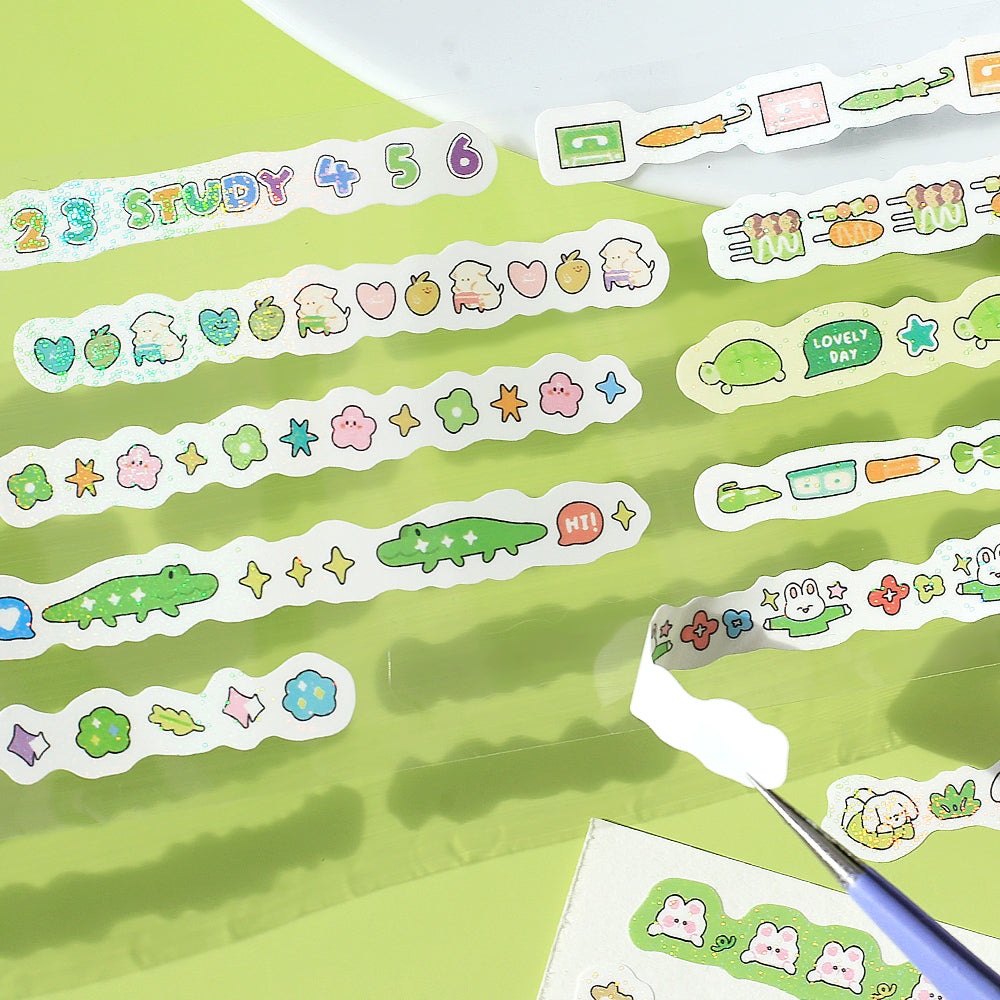 BGM Roll Sticker: Mini Linea in Green — BGM washi roll sticker — decorative tape sticker for planners and journaling, at Cityluxe Singapore