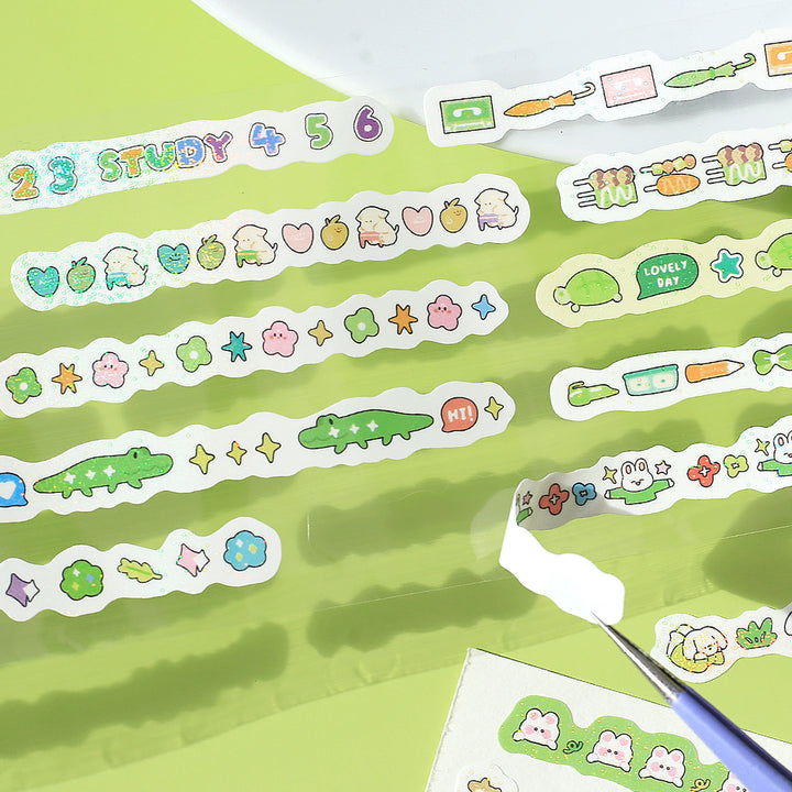 BGM Roll Sticker: Mini Linea in Green — BGM washi roll sticker — decorative tape sticker for planners and journaling, at Cityluxe Singapore