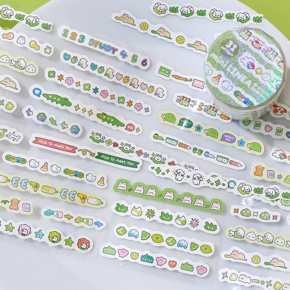 BGM Roll Sticker: Mini Linea in Green — BGM washi roll sticker — decorative tape sticker for planners and journaling, at Cityluxe Singapore