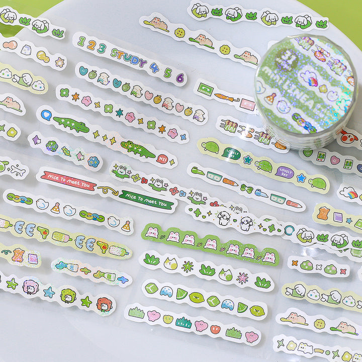 BGM Roll Sticker: Mini Linea in Green — BGM washi roll sticker — decorative tape sticker for planners and journaling, at Cityluxe Singapore