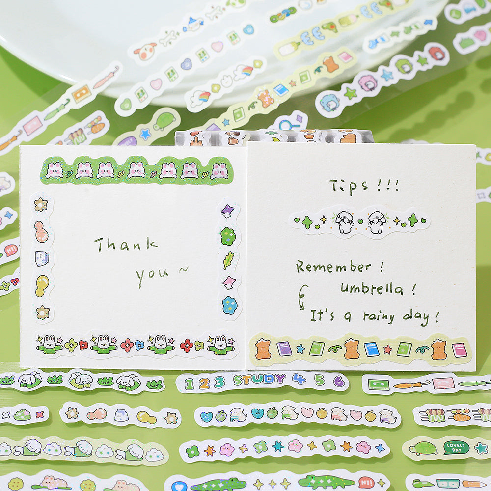 BGM Roll Sticker: Mini Linea in Green — BGM washi roll sticker — decorative tape sticker for planners and journaling, at Cityluxe Singapore