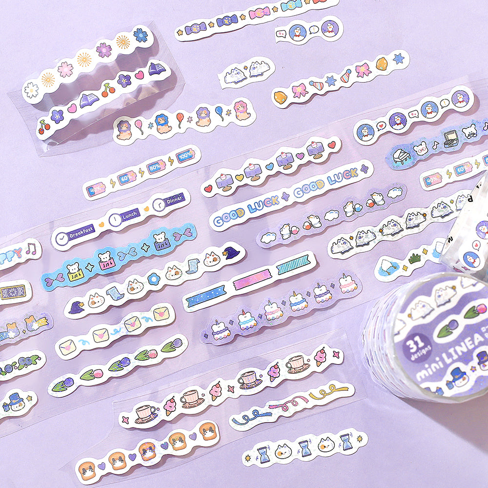 BGM Roll Sticker: Mini Linea in Purple — BGM washi roll sticker — decorative tape sticker for planners and journaling, at Cityluxe Singapore