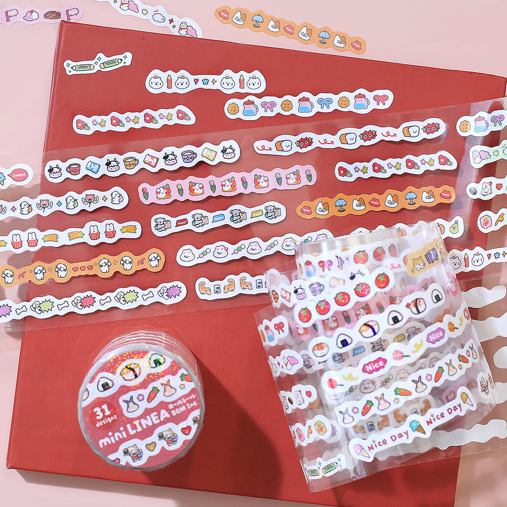 BGM Roll Sticker: Mini Linea in Red — BGM washi roll sticker — decorative tape sticker for planners and journaling, at Cityluxe Singapore