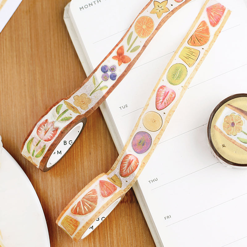 BGM Foil Stamping Masking Tape: Fruit Sandwich in Flower — BGM masking tape — decorative paper tape for journaling and scrapbooking, at Cityluxe Singapore