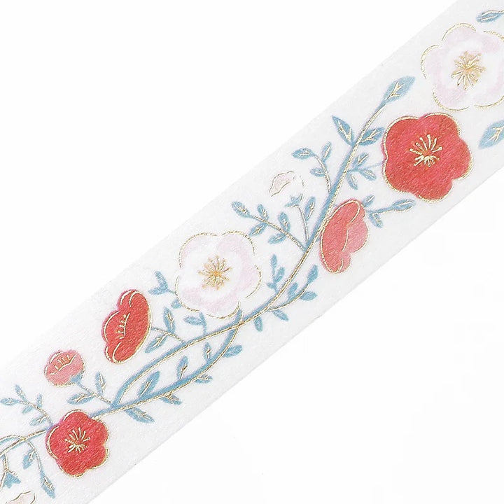 BGM Foil Stamping Masking Tape: Flower Pattern in Plum — BGM washi tape — decorative Japanese paper tape for journaling and craft, at Cityluxe Singapore