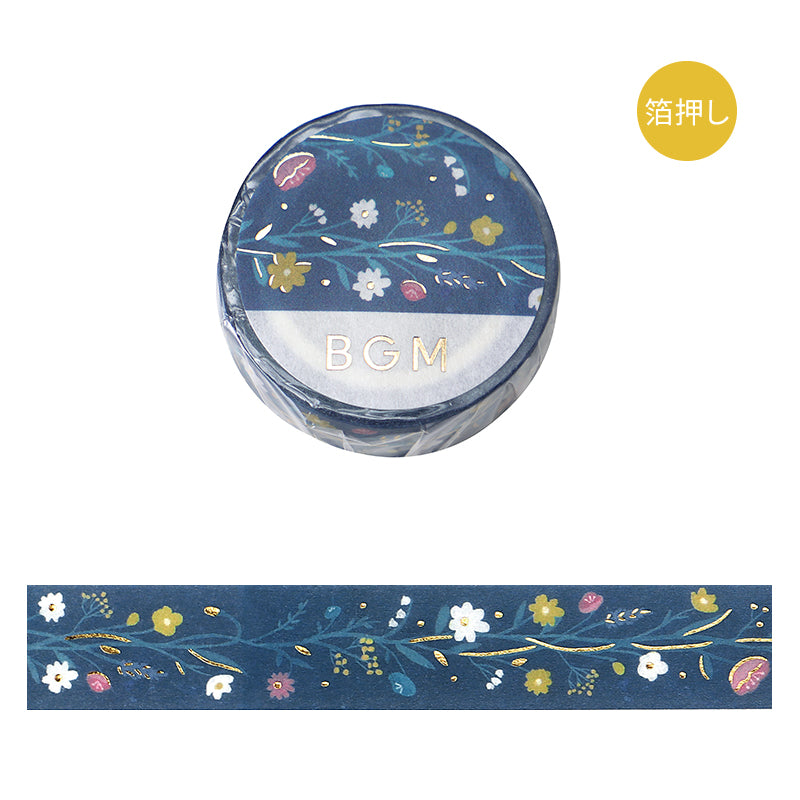 BGM Foil Stamping Masking Tape: Kusabana Techo in Hana no Hana (Flowering Plants) — BGM masking tape — decorative paper tape for journaling and scrapbooking, at Cityluxe Singapore