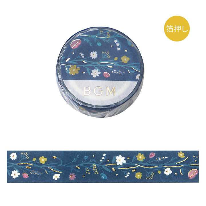 BGM Foil Stamping Masking Tape: Kusabana Techo in Hana no Hana (Flowering Plants) — BGM masking tape — decorative paper tape for journaling and scrapbooking, at Cityluxe Singapore