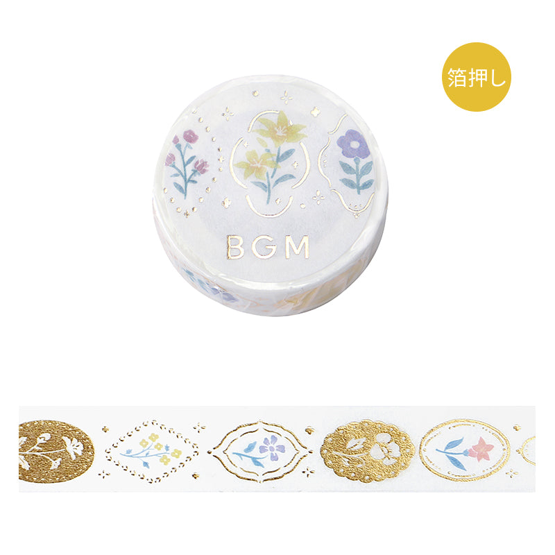 BGM Foil Stamping Masking Tape: Kusabana Techo in Flower Brooch — BGM masking tape — decorative paper tape for journaling and scrapbooking, at Cityluxe Singapore