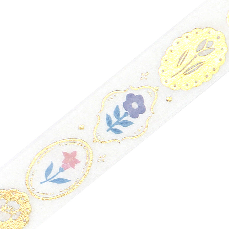 BGM Foil Stamping Masking Tape: Kusabana Techo in Flower Brooch — BGM masking tape — decorative paper tape for journaling and scrapbooking, at Cityluxe Singapore