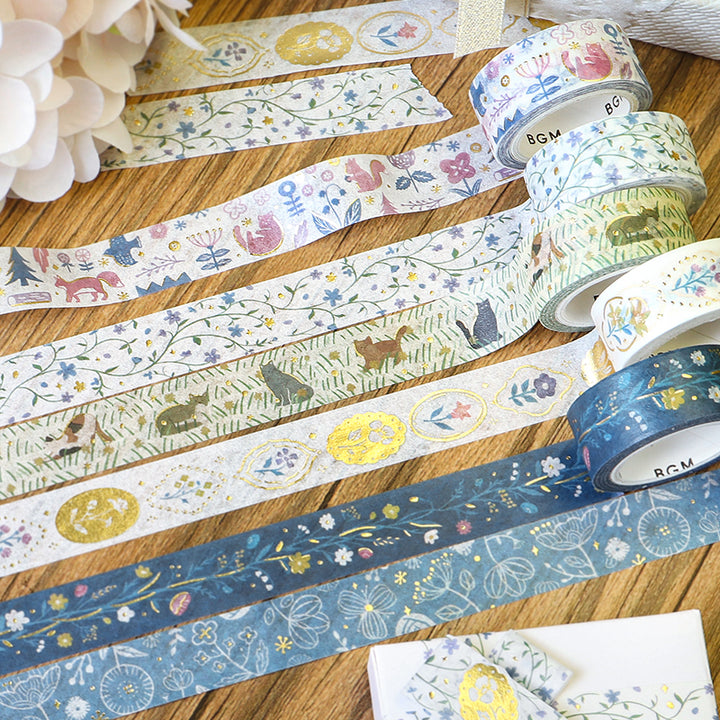 BGM Foil Stamping Masking Tape: Kusabana Techo in Flower Brooch — BGM masking tape — decorative paper tape for journaling and scrapbooking, at Cityluxe Singapore
