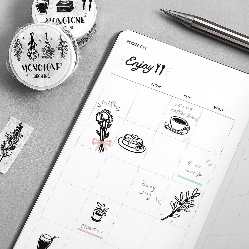BGM Foil Stamping Masking Tape: Monotone in Swag’ — BGM washi tape — decorative Japanese paper tape for journaling and craft, at Cityluxe Singapore