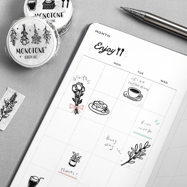 BGM Foil Stamping Masking Tape: Monotone in Swag’ — BGM washi tape — decorative Japanese paper tape for journaling and craft, at Cityluxe Singapore