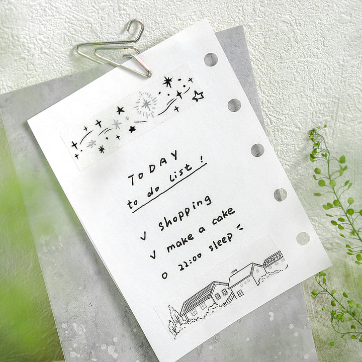 BGM Foil Stamping Masking Tape: Monotone in Starry Sky — BGM washi tape — decorative Japanese paper tape for journaling and craft, at Cityluxe Singapore
