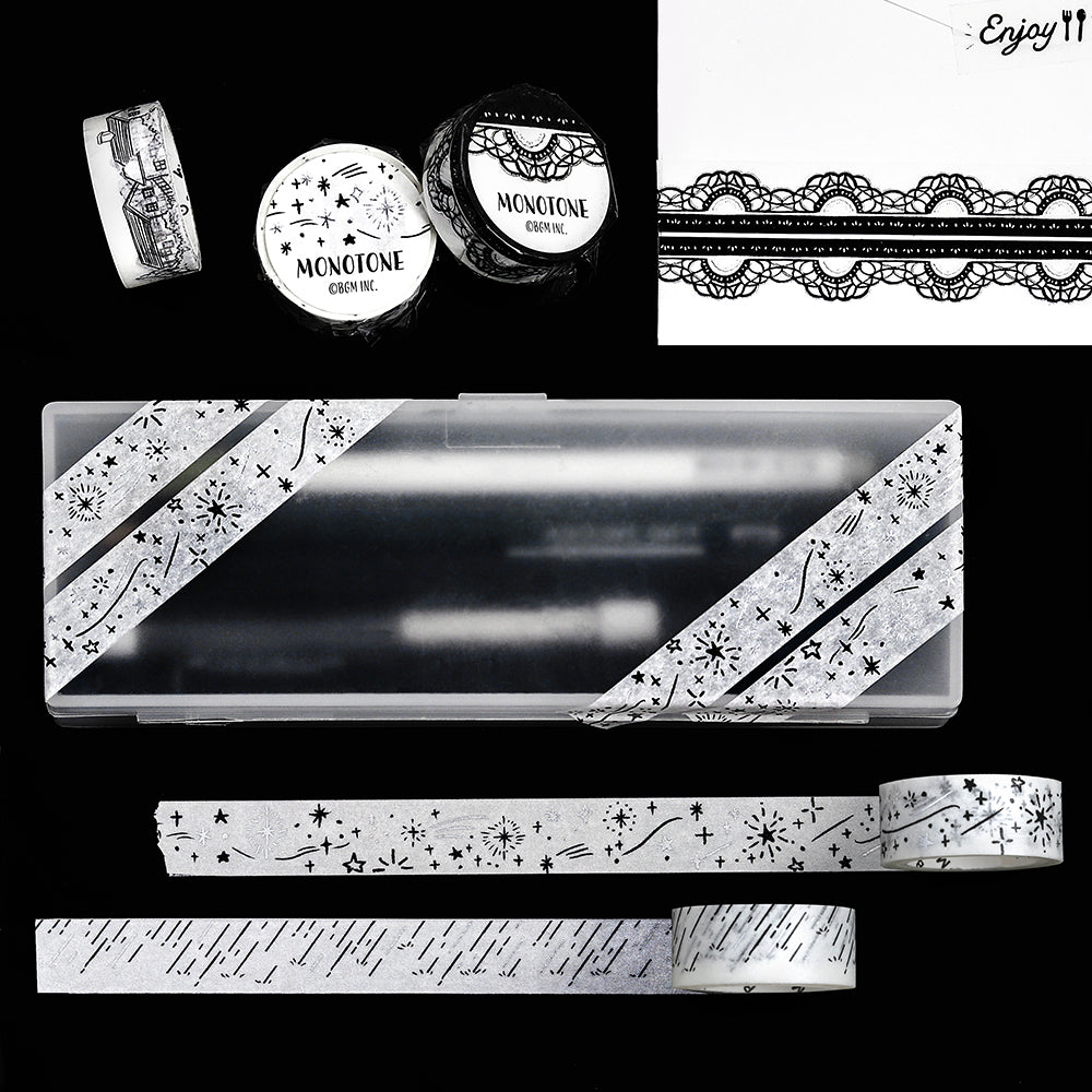 BGM Foil Stamping Masking Tape: Monotone in Starry Sky — BGM washi tape — decorative Japanese paper tape for journaling and craft, at Cityluxe Singapore