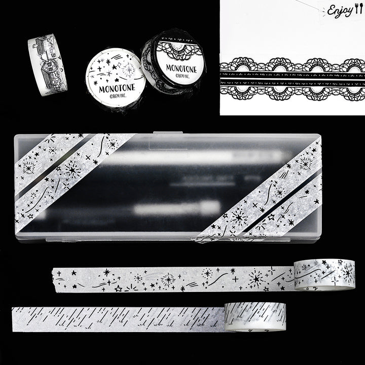 BGM Foil Stamping Masking Tape: Monotone in Starry Sky — BGM washi tape — decorative Japanese paper tape for journaling and craft, at Cityluxe Singapore