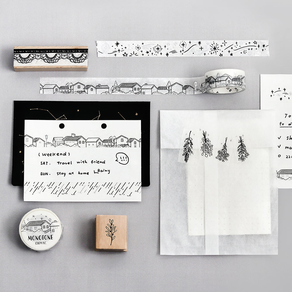 BGM Foil Stamping Masking Tape: Monotone in Cityscape — BGM washi tape — decorative Japanese paper tape for journaling and craft, at Cityluxe Singapore