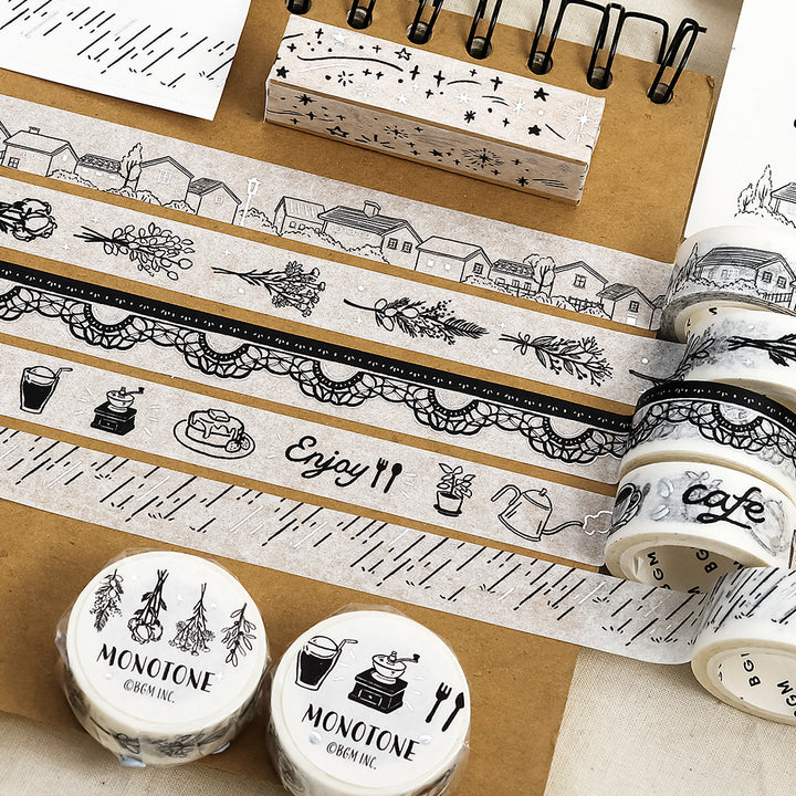 BGM Foil Stamping Masking Tape: Monotone in Cityscape — BGM washi tape — decorative Japanese paper tape for journaling and craft, at Cityluxe Singapore