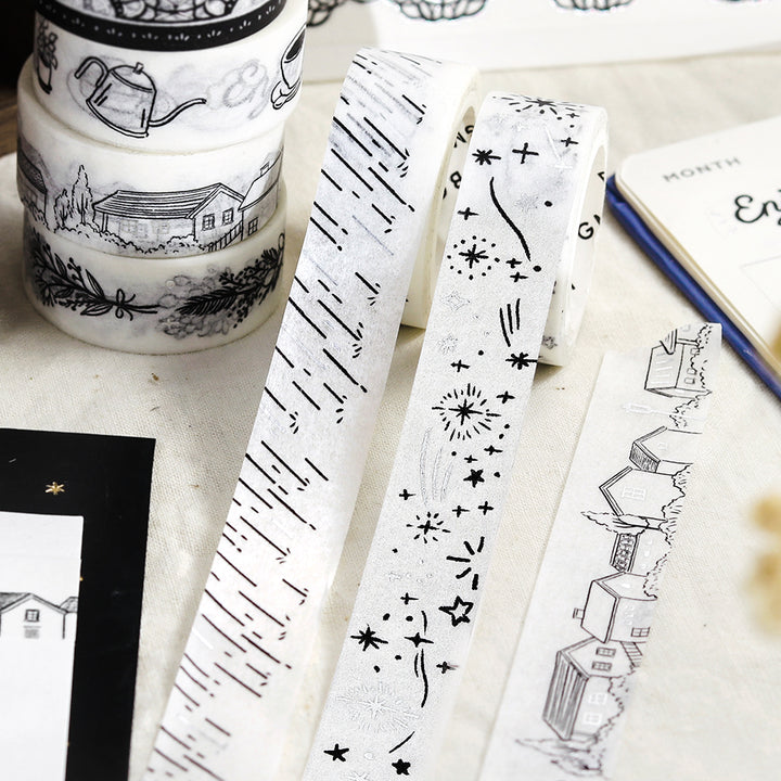 BGM Foil Stamping Masking Tape: Monotone in Rain — BGM washi tape — decorative Japanese paper tape for journaling and craft, at Cityluxe Singapore