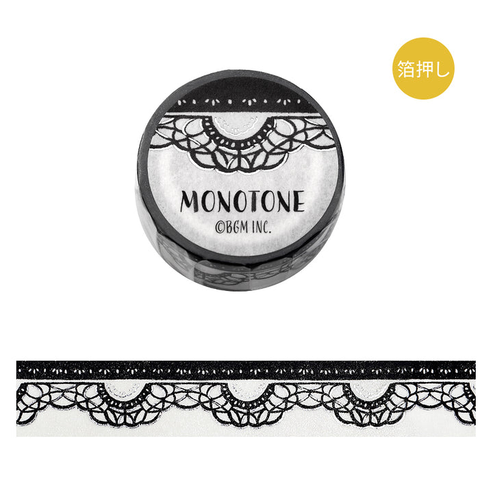 BGM Foil Stamping Masking Tape: Monotone in Lace — BGM washi tape — decorative Japanese paper tape for journaling and craft, at Cityluxe Singapore