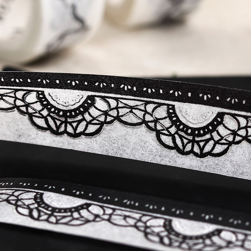 BGM Foil Stamping Masking Tape: Monotone in Lace — BGM washi tape — decorative Japanese paper tape for journaling and craft, at Cityluxe Singapore
