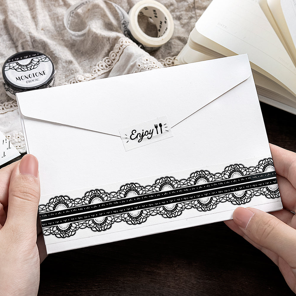 BGM Foil Stamping Masking Tape: Monotone in Lace — BGM washi tape — decorative Japanese paper tape for journaling and craft, at Cityluxe Singapore