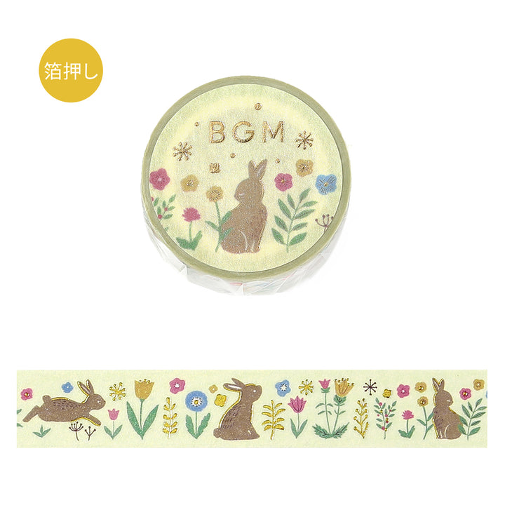 BGM Foil Stamping Masking Tape: Nordic Forest - Flowers and Rabbits — roll front