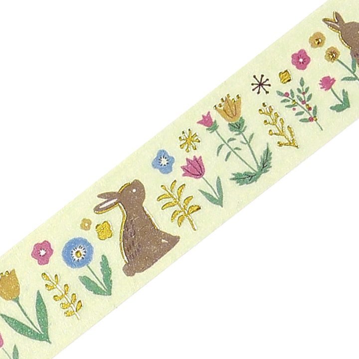 BGM Foil Stamping Masking Tape: Nordic Forest - Flowers and Rabbits — pattern detail