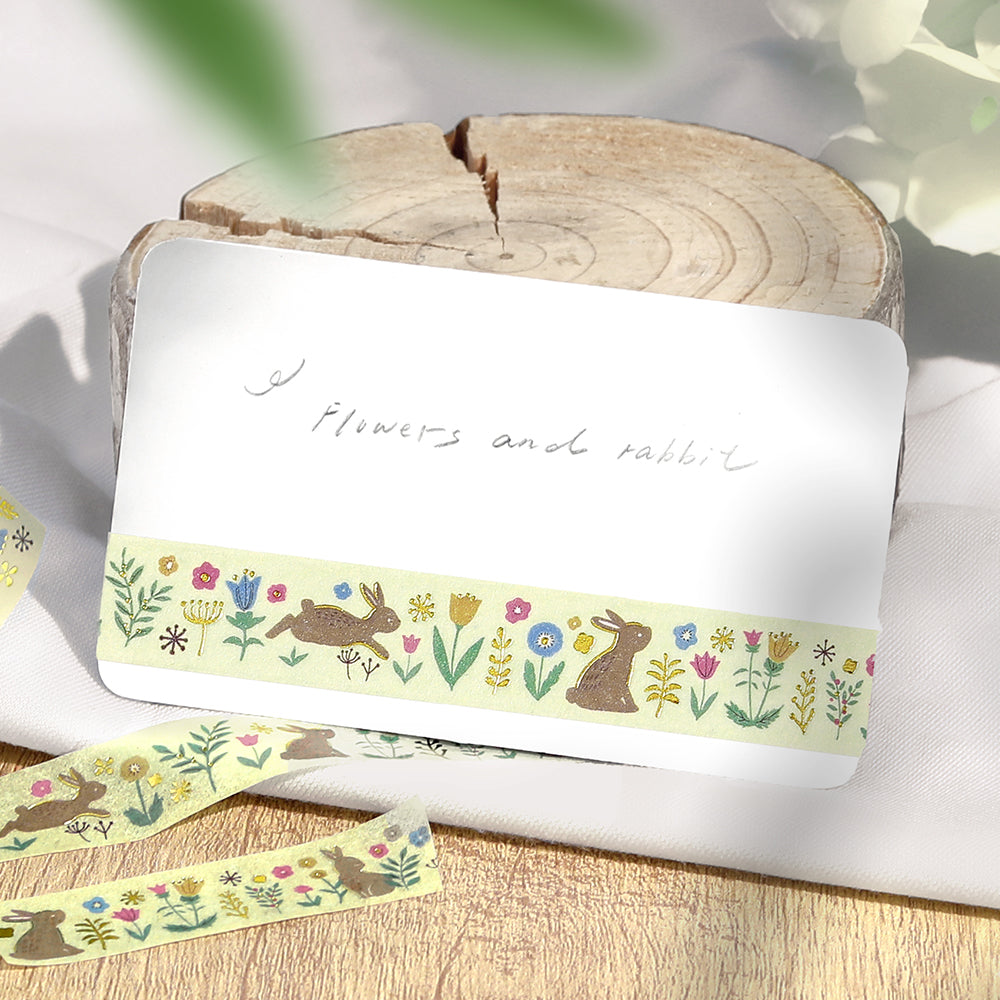 BGM Foil Stamping Masking Tape: Nordic Forest - Flowers and Rabbits — roll side