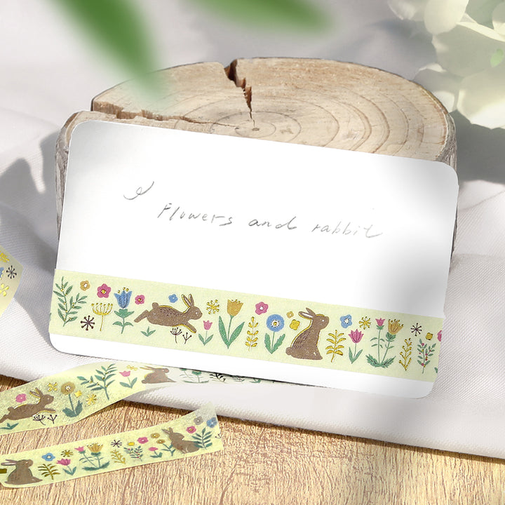 BGM Foil Stamping Masking Tape: Nordic Forest - Flowers and Rabbits — roll side
