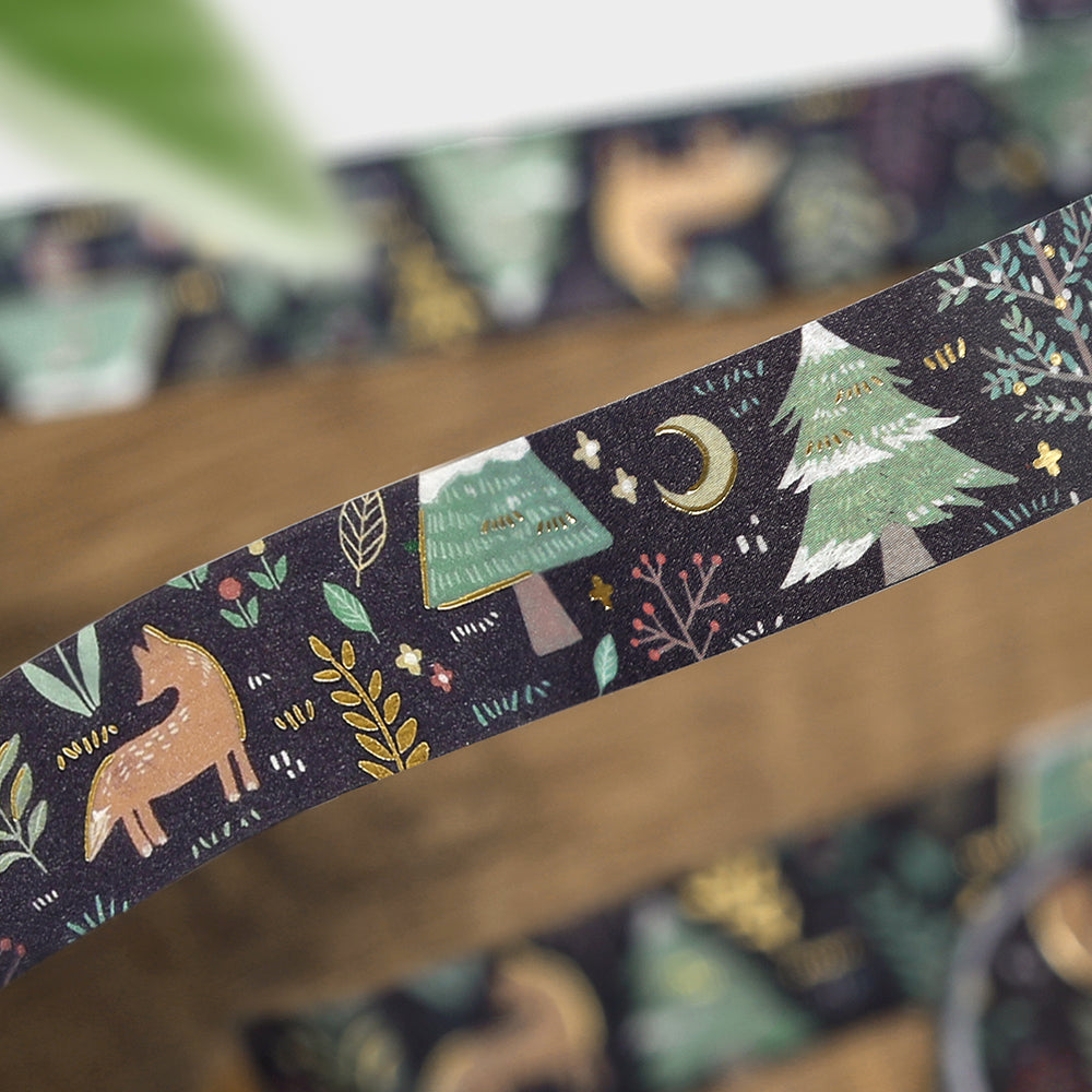 BGM Foil Stamping Masking Tape: Nordic Forest - Moonlit Forest — roll side