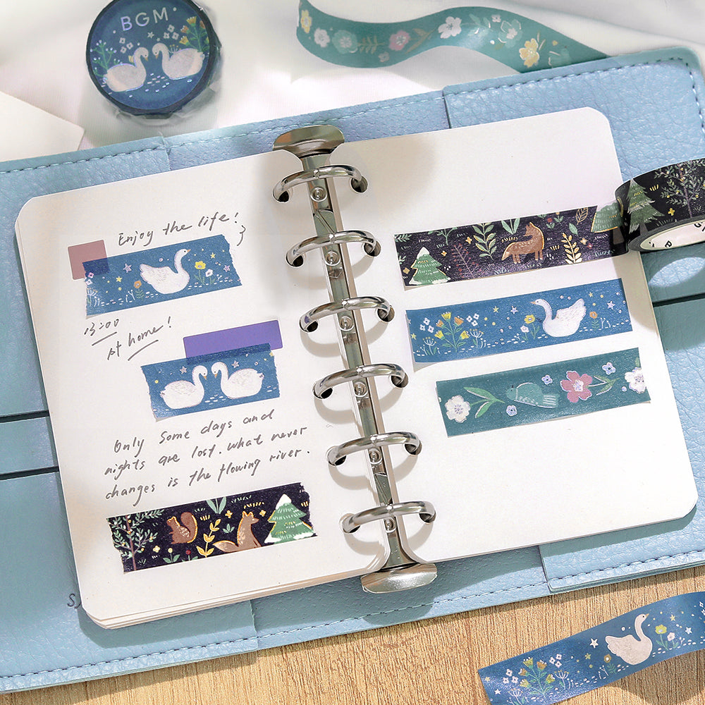 BGM Foil Stamping Masking Tape: Nordic Forest - Moonlit Forest — with packaging