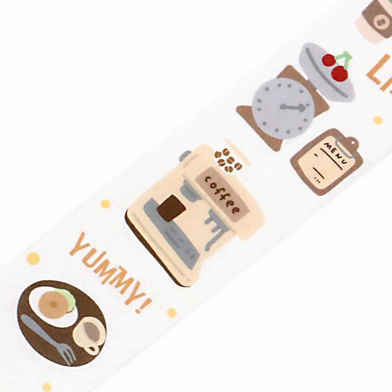 BGM Open Today as Well Masking Tape in Coffee — BGM washi tape — decorative Japanese paper tape for journaling and craft, at Cityluxe Singapore