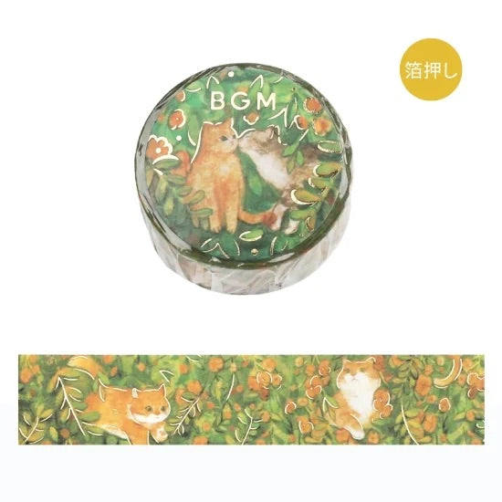 BGM Foil Stamping Masking Tape: Flowers and Cats in Find Me — BGM washi tape — decorative Japanese paper tape for journaling and craft, at Cityluxe Singapore
