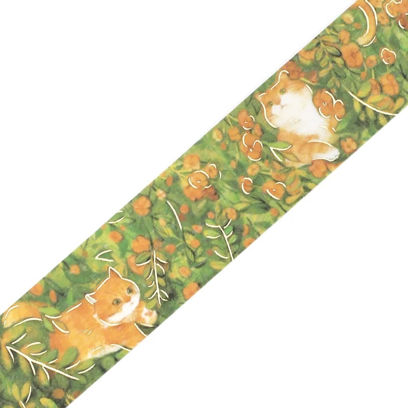 BGM Foil Stamping Masking Tape: Flowers and Cats in Find Me — BGM washi tape — decorative Japanese paper tape for journaling and craft, at Cityluxe Singapore