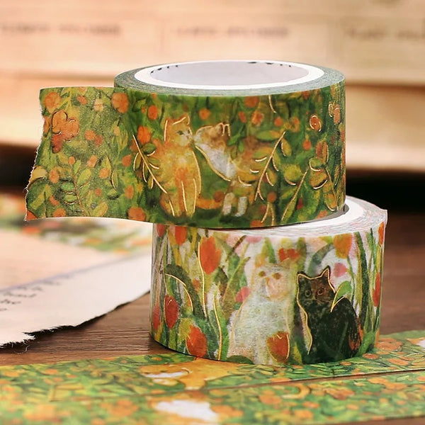 Load image into Gallery viewer, BGM Foil Stamping Masking Tape: Flowers and Cats - Find Me
