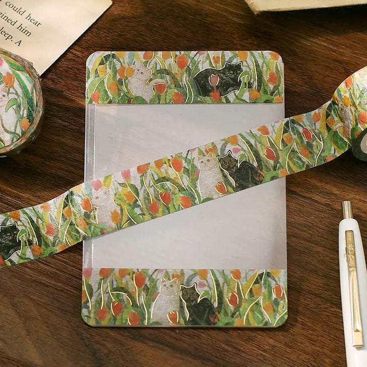BGM Foil Stamping Masking Tape: Flowers and Cats in Let&