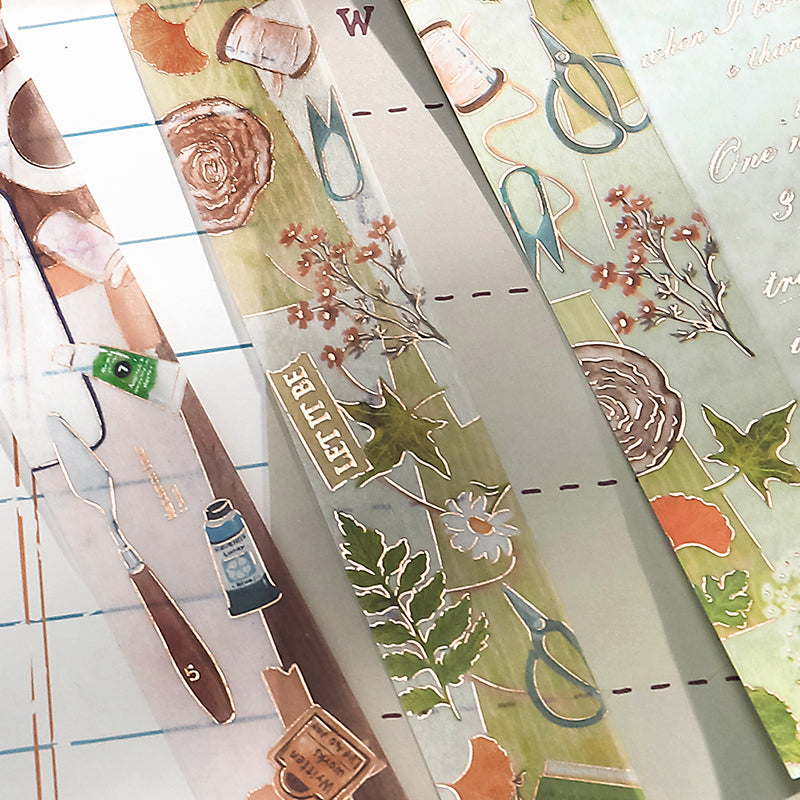BGM Foil Stamping Masking Tape: My Creation in Botanist — BGM washi tape — decorative Japanese paper tape for journaling and craft, at Cityluxe Singapore