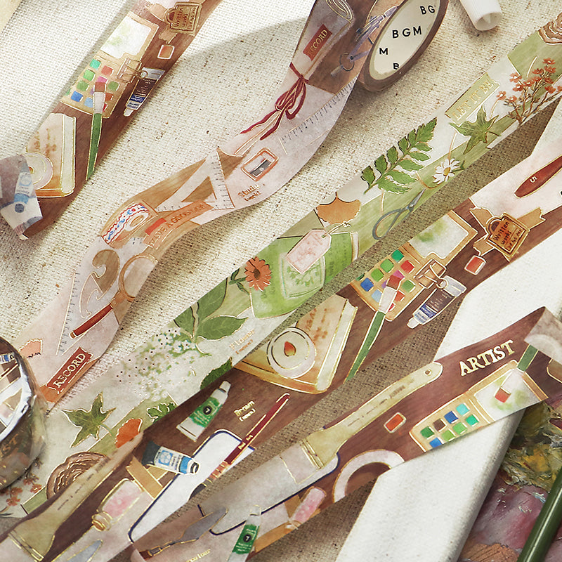 BGM Foil Stamping Masking Tape: My Creation in Botanist — BGM washi tape — decorative Japanese paper tape for journaling and craft, at Cityluxe Singapore
