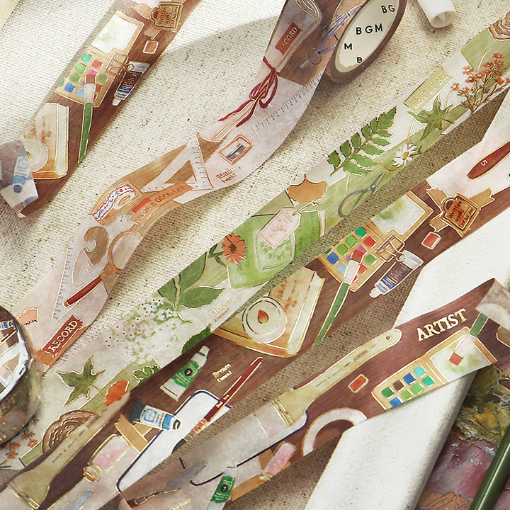 BGM Foil Stamping Masking Tape: My Creation in Botanist — BGM washi tape — decorative Japanese paper tape for journaling and craft, at Cityluxe Singapore
