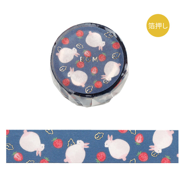 BGM Foil Stamping Masking Tape: Rabbit Country - Strawberry Daifuku — roll front