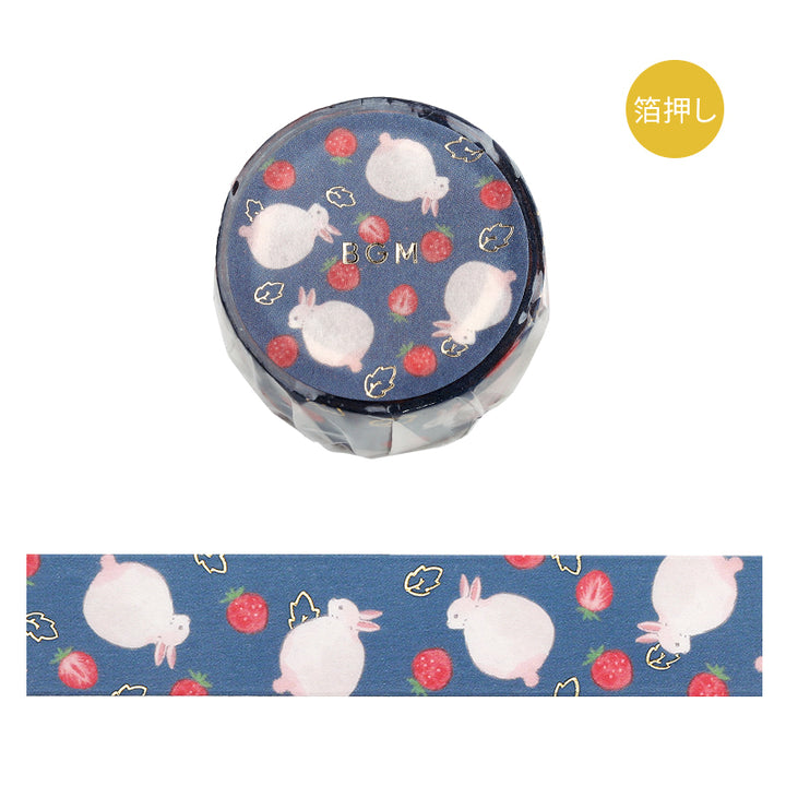 BGM Foil Stamping Masking Tape: Rabbit Country in Strawberry Daifuku — BGM washi tape — decorative Japanese paper tape for journaling and craft, at Cityluxe Singapore