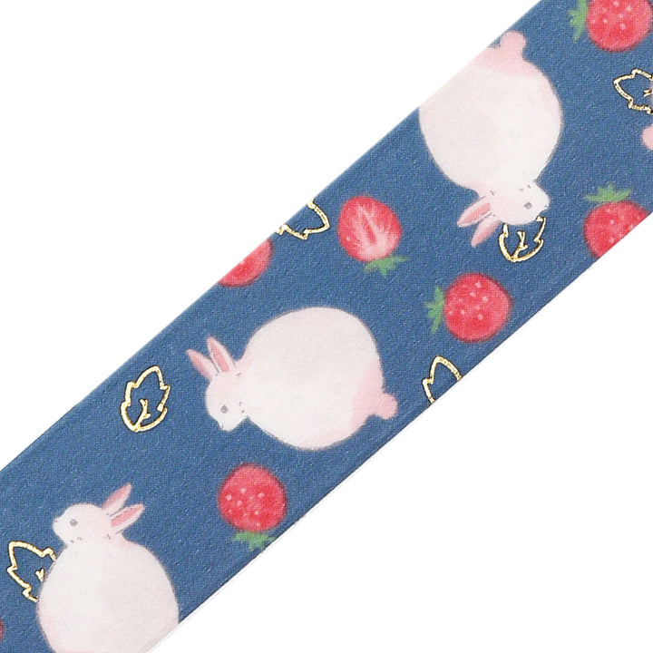 BGM Foil Stamping Masking Tape: Rabbit Country in Strawberry Daifuku — BGM washi tape — decorative Japanese paper tape for journaling and craft, at Cityluxe Singapore