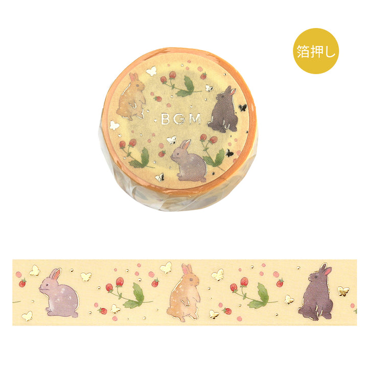 BGM Foil Stamping Masking Tape: Rabbit Country in Raspberry — BGM washi tape — decorative Japanese paper tape for journaling and craft, at Cityluxe Singapore