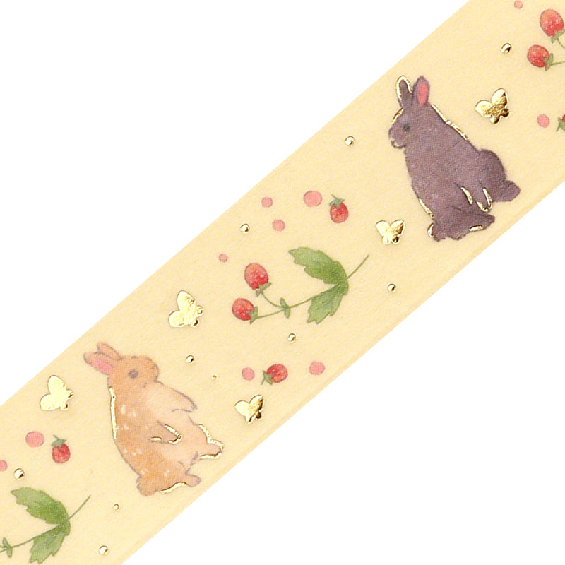 BGM Foil Stamping Masking Tape: Rabbit Country in Raspberry — BGM washi tape — decorative Japanese paper tape for journaling and craft, at Cityluxe Singapore