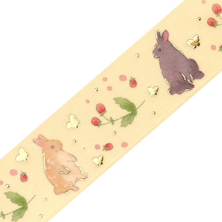 BGM Foil Stamping Masking Tape: Rabbit Country in Raspberry — BGM washi tape — decorative Japanese paper tape for journaling and craft, at Cityluxe Singapore